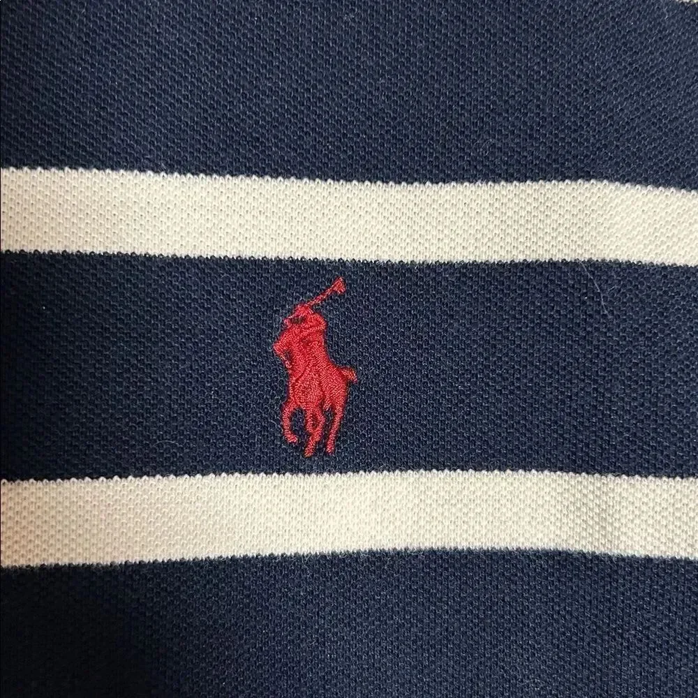 Ralph Lauren Mens Navy Blue and White Striped Polo Shirt
